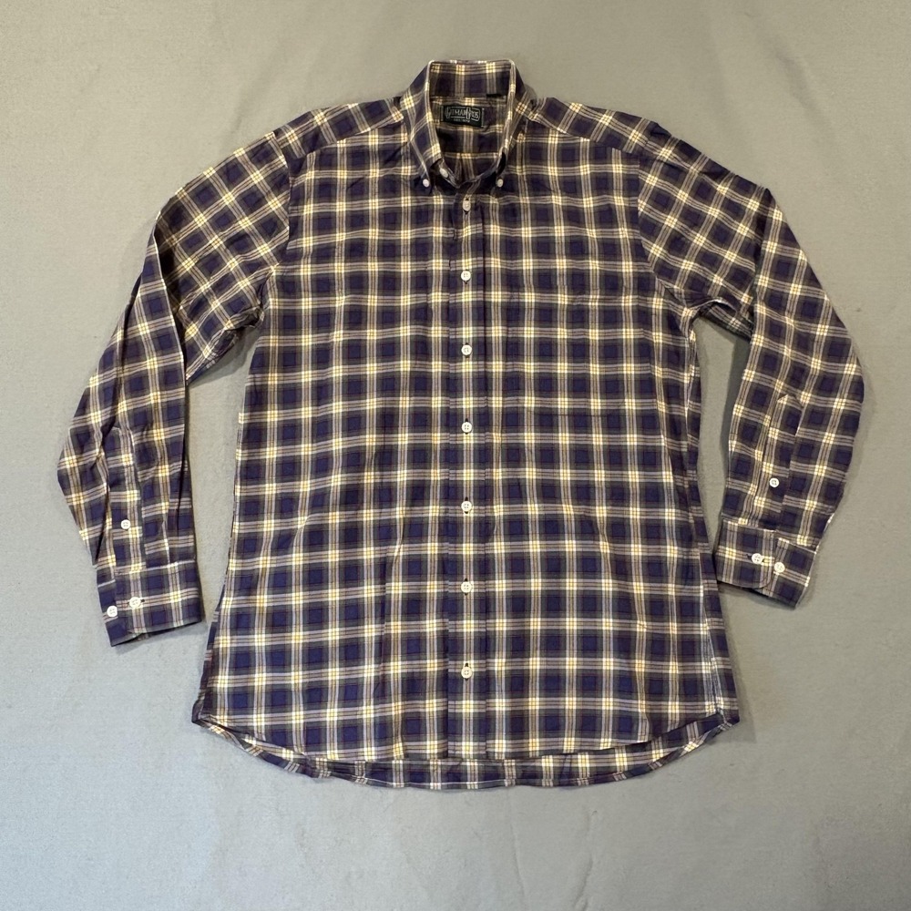 Vintage Gitman Bros. Shirt‎ Mens Medium Blue Plaid Long Sleeve Button Cotton USA